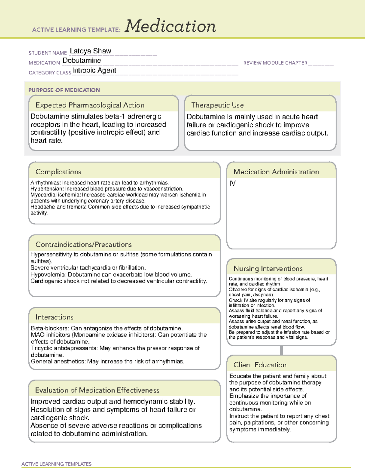 Dobutamine - Templates - ACTIVE LEARNING TEMPLATES Medication STUDENT ...