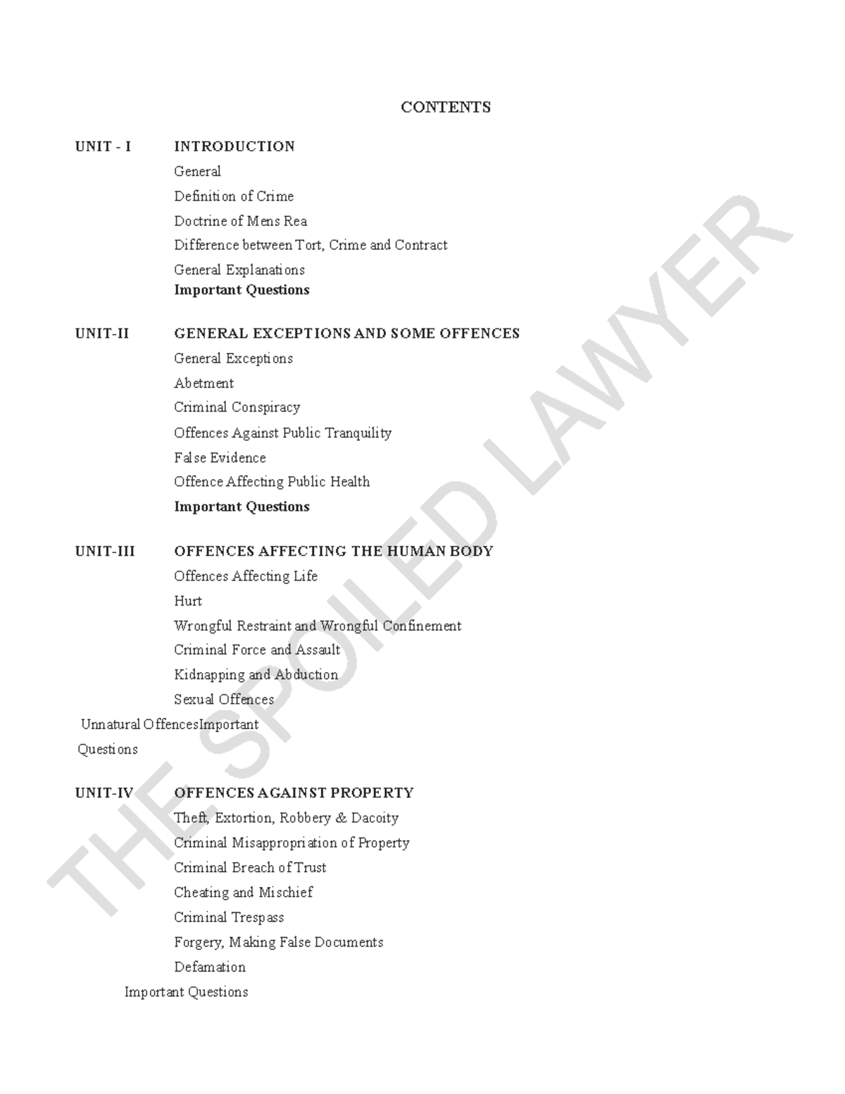 Ipc Notes CONTENTS UNIT I INTRODUCTION General Definition of Crime Doctrine of Mens Rea