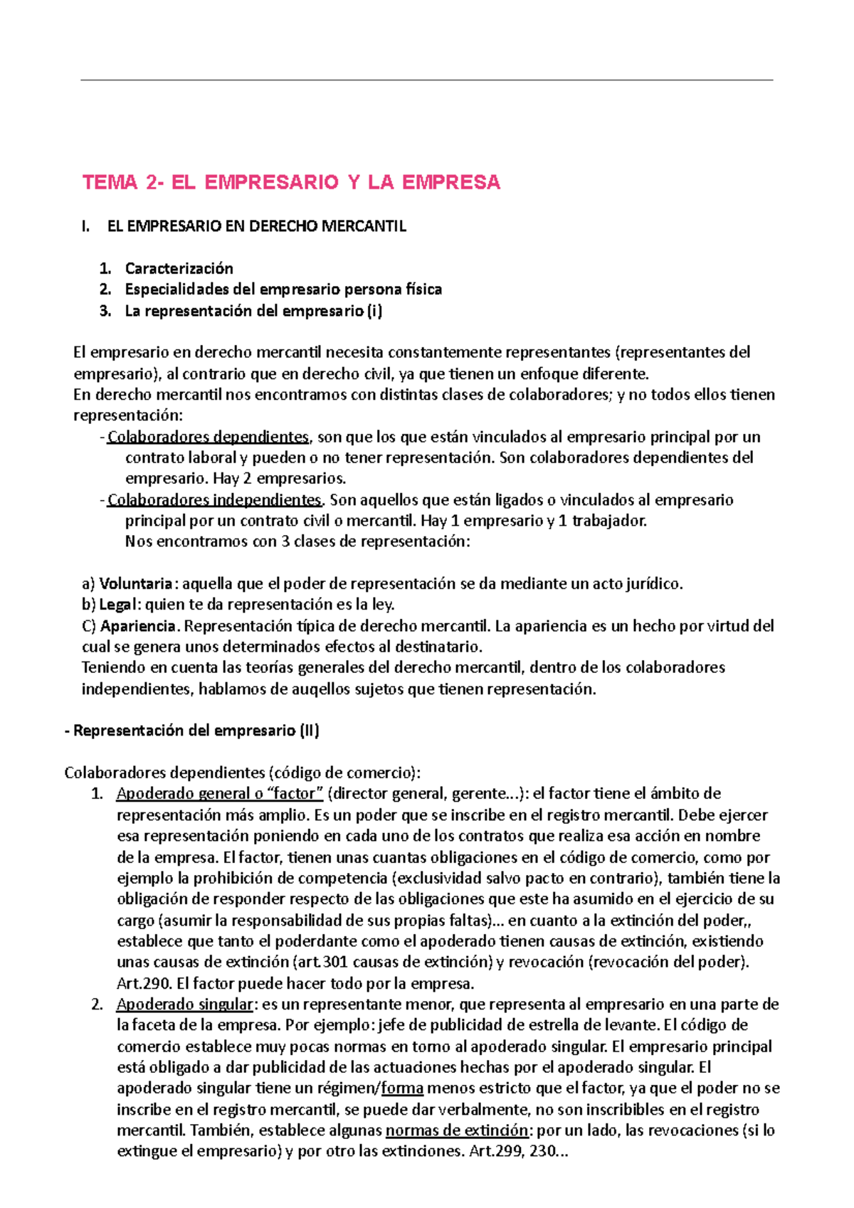 Tema 2 Derecho Mercantil I - TEMA 2- EL EMPRESARIO Y LA EMPRESA I. EL ...