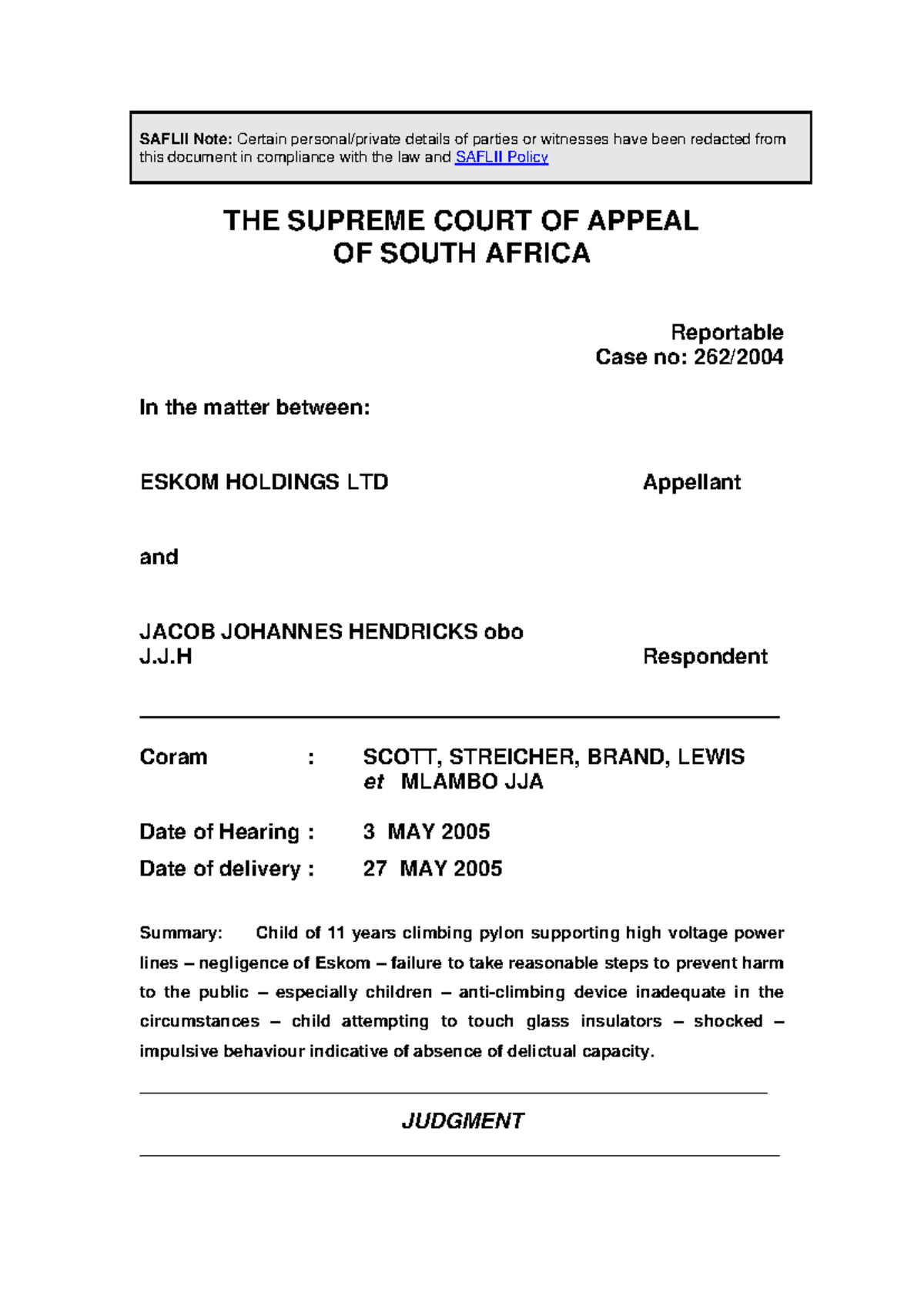 Eskom v - case - SAFLII Note:this document in compliance with the law ...