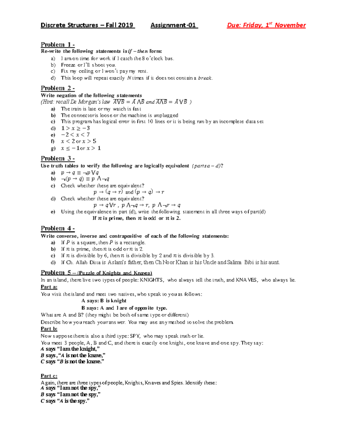 Assignment 01 Propositional Logic Warning Tt Undefined Function 32 Discrete Structures 8916