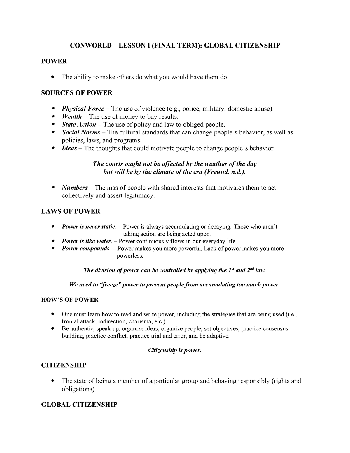 01 Conworld Global Citizenship - CONWORLD – LESSON I (FINAL TERM ...