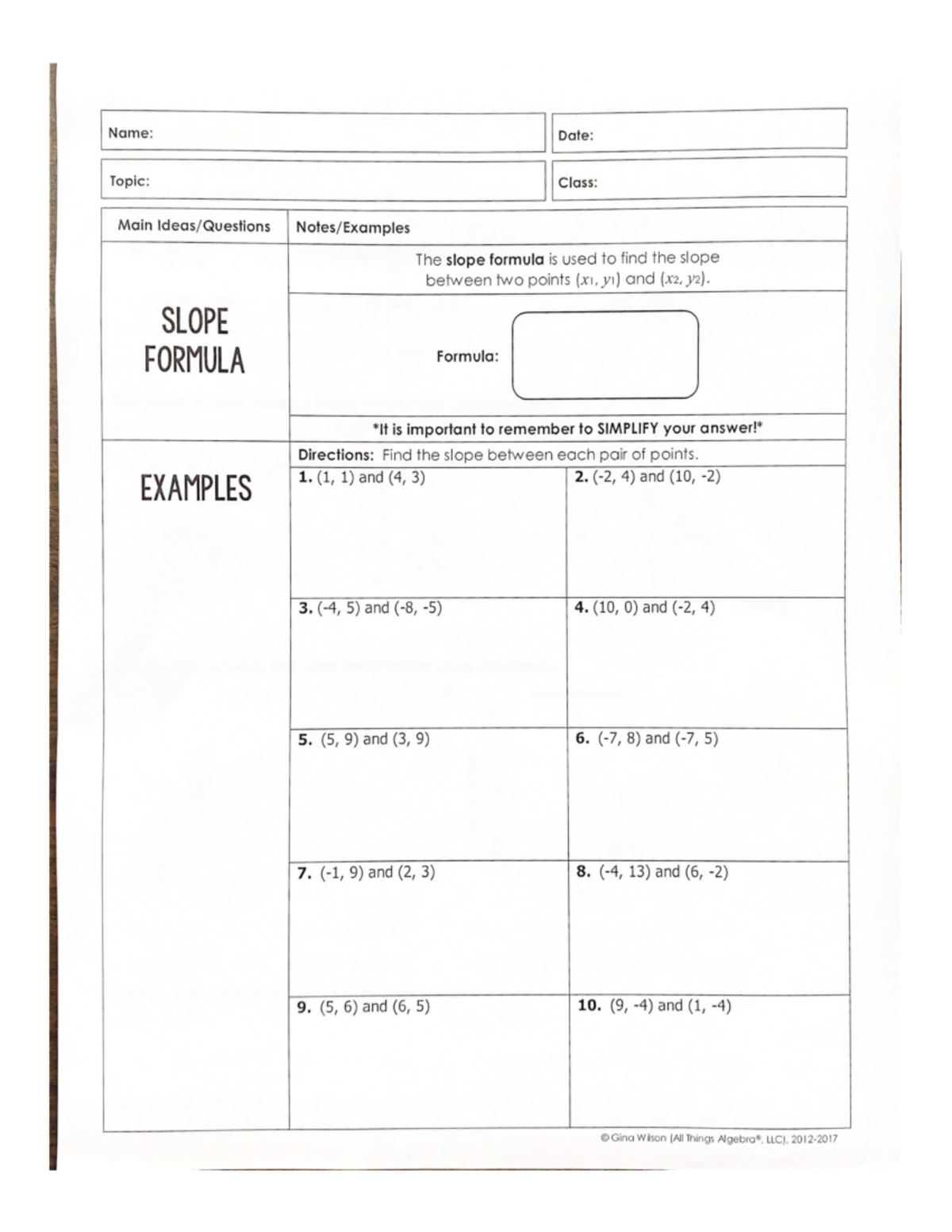Devin De Hart - Slope Formula Practice Problems - Studocu
