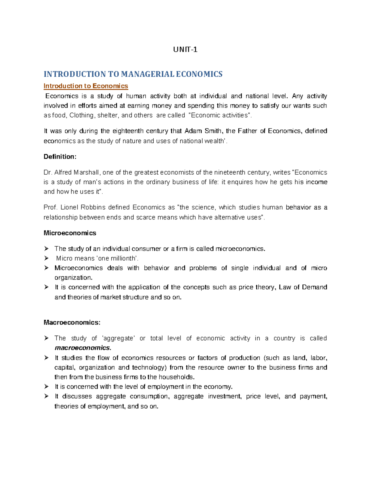 Unit 1 Introduction-to-Managerial-Economics - UNIT- INTRODUCTION TO ...