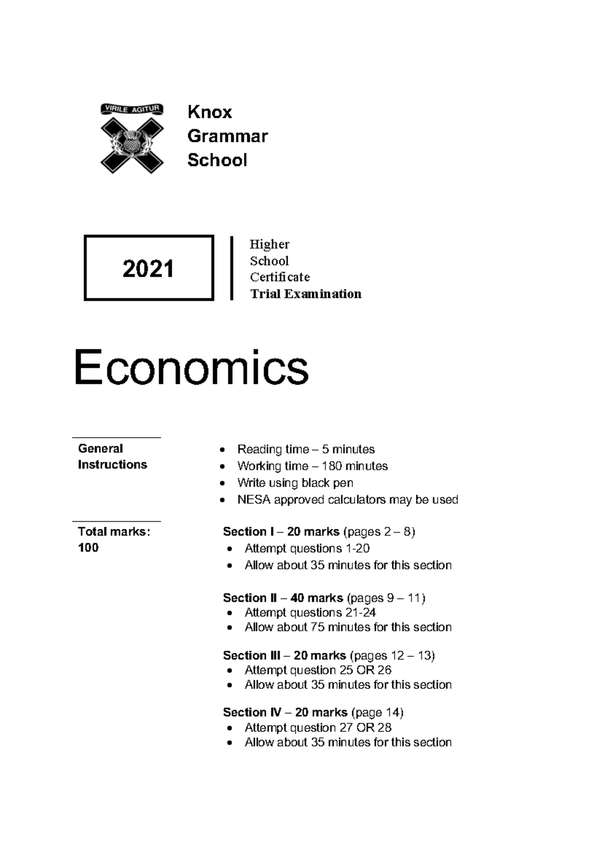 Econ practice material - Knox Grammar School Higher School Certificate ...