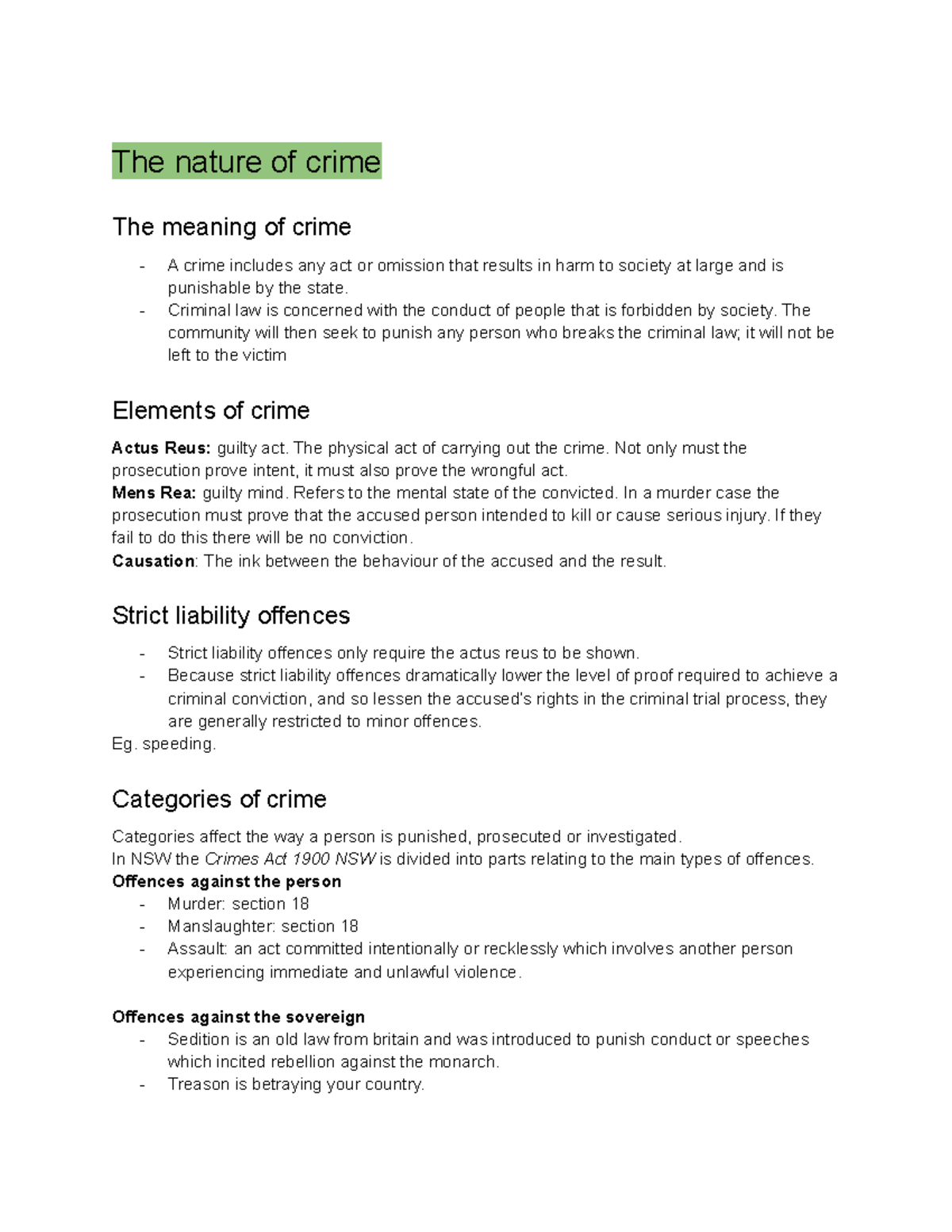 HSC Legal - Crime - The nature of crime The meaning of crime A crime ...