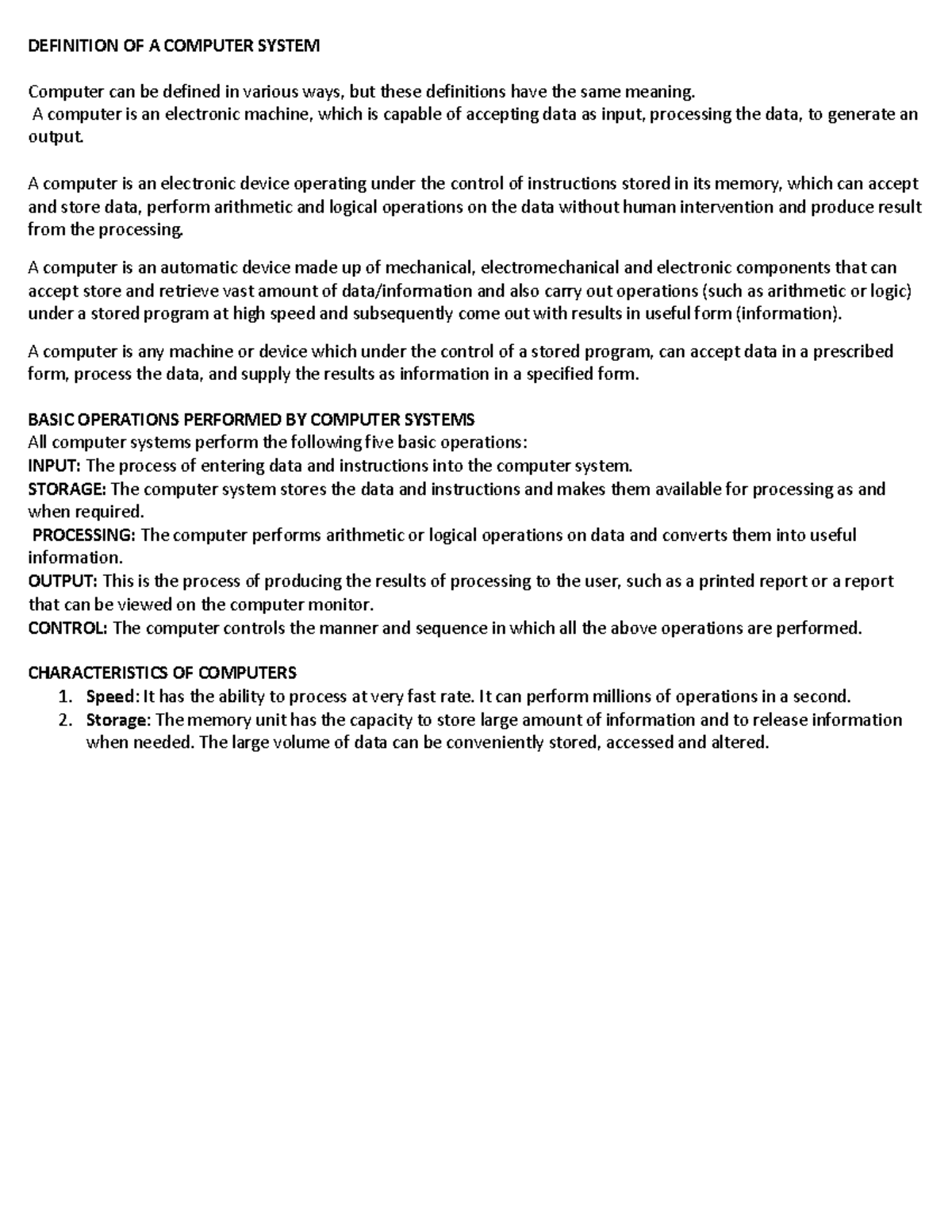 CSC 101 note - Introductory computer note - DEFINITION OF A COMPUTER ...