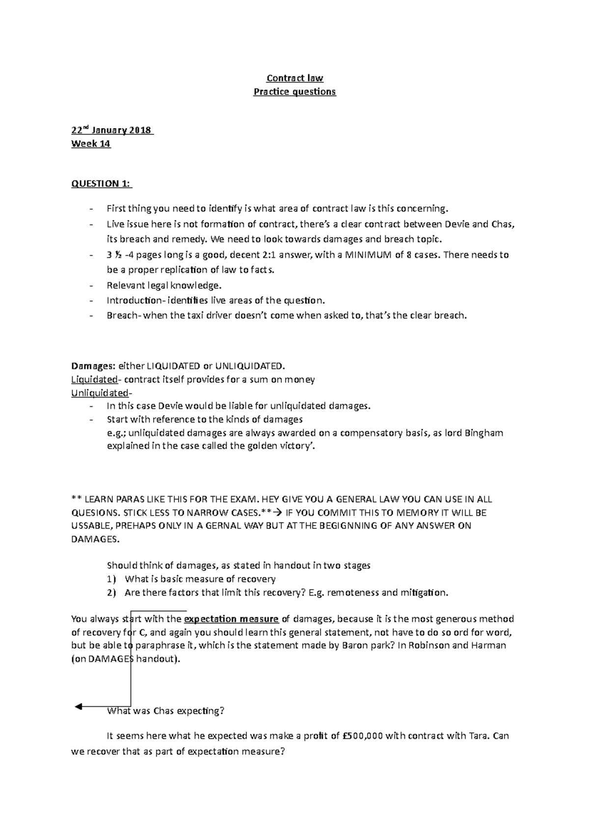 Contract LAW practice questions (End of sem 1) - Contract law Pracice ...
