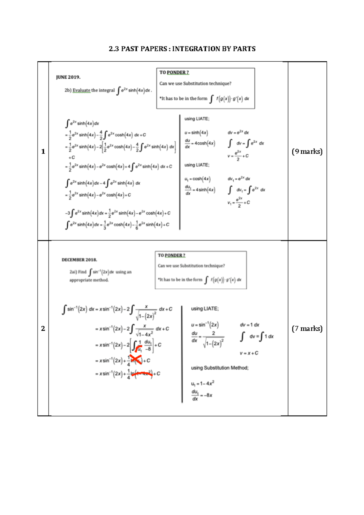2.3 Integration by Parts (Past Papers) - Statistic Regression - 2 PAST ...