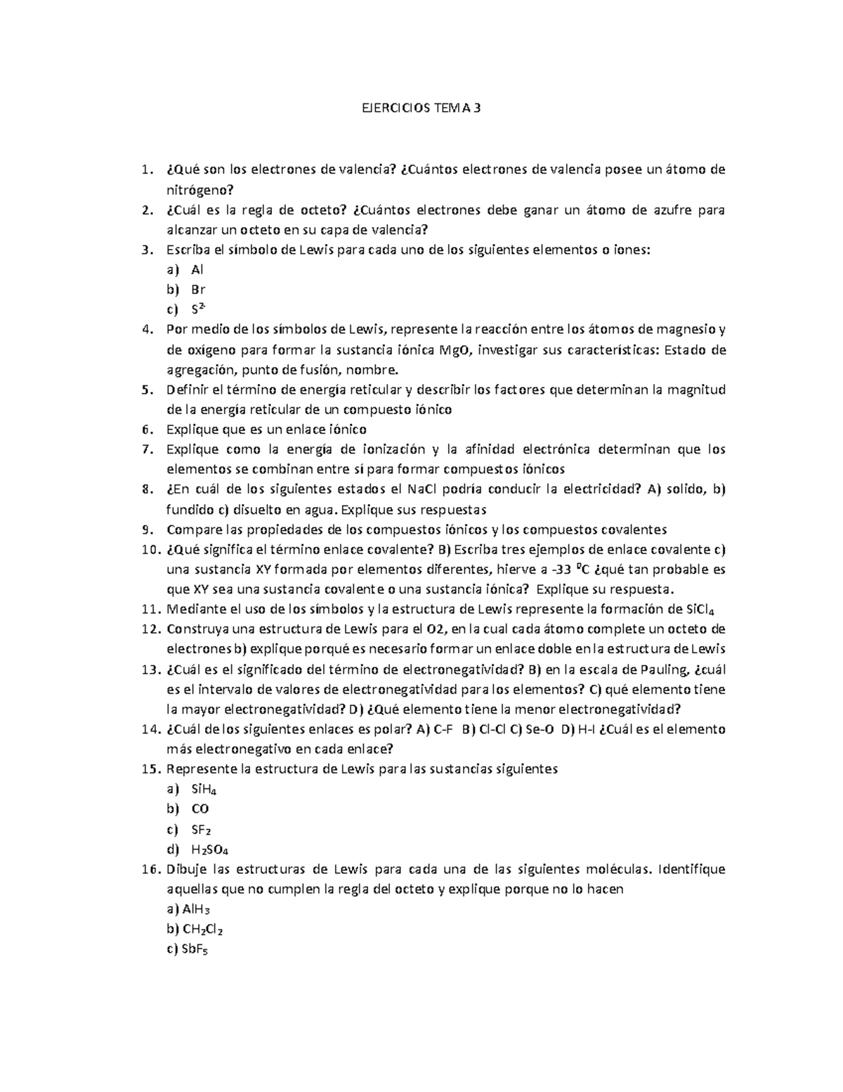 Ejercicios U3 KH EJERCICIOS TEMA 3 Qu Son Los Electrones De
