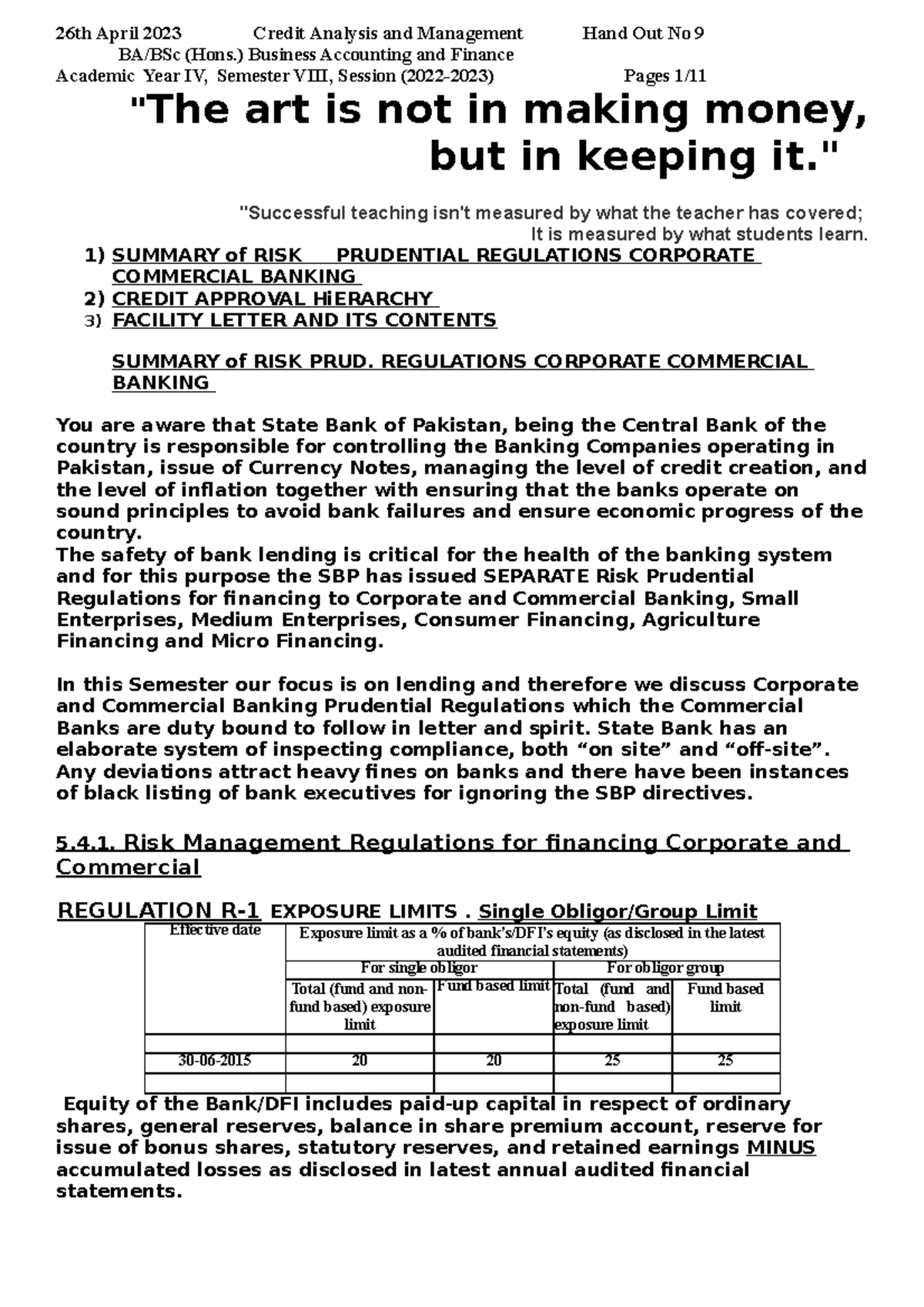 HAND OUT 9 prudential reg facility letin - BA/BSc (Hons.) Business ...