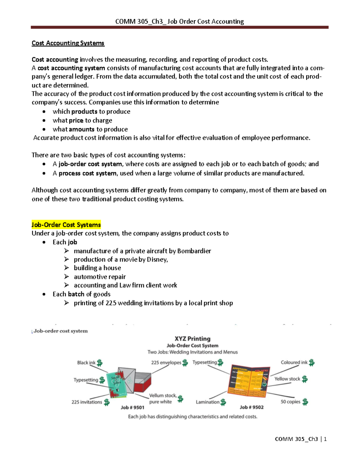 chapter 3 notes Cost Accounting Systems Cost accounting involves the