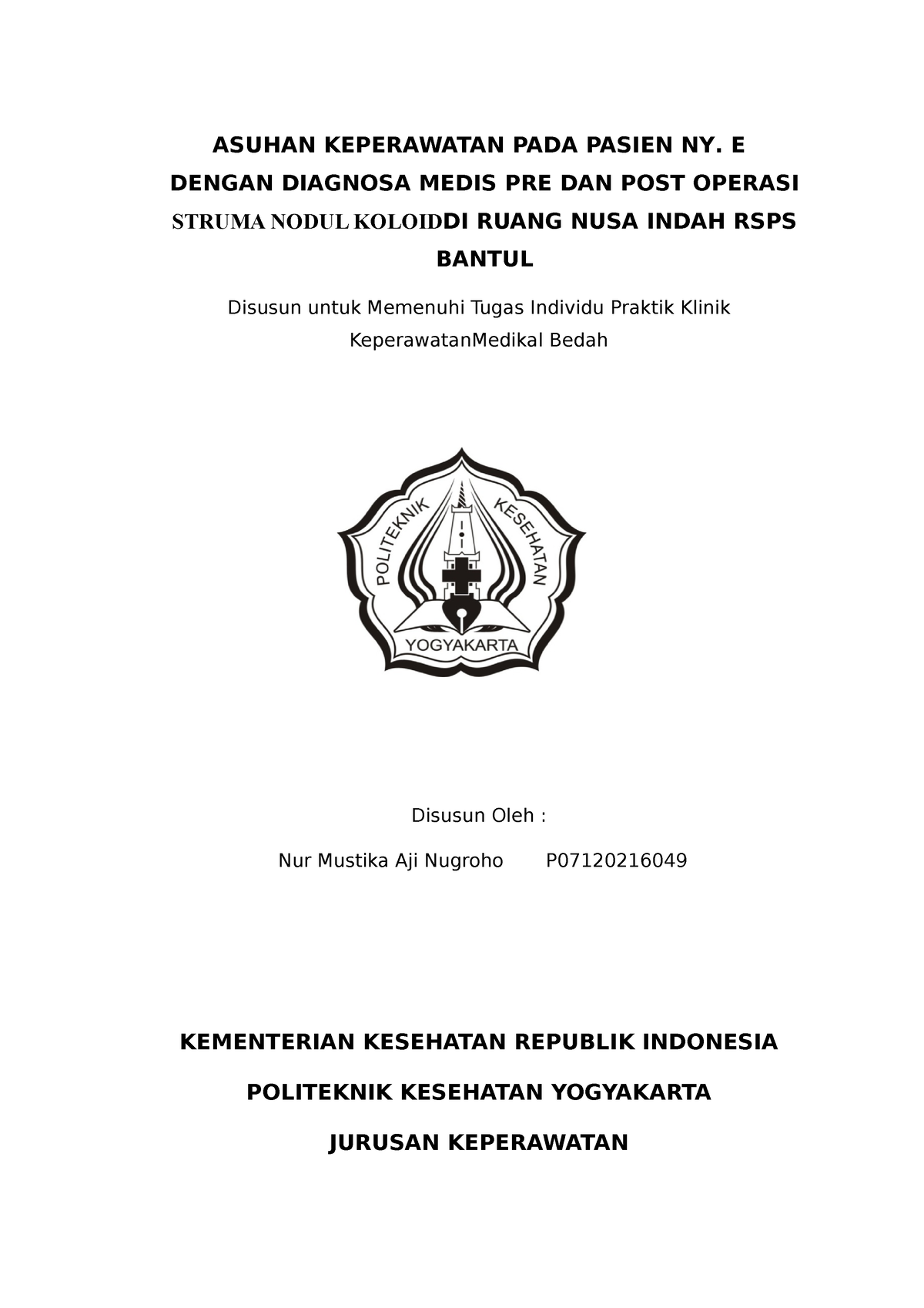 Asuhan Keperawatan PRE DAN POST Operasi - ASUHAN KEPERAWATAN PADA ...