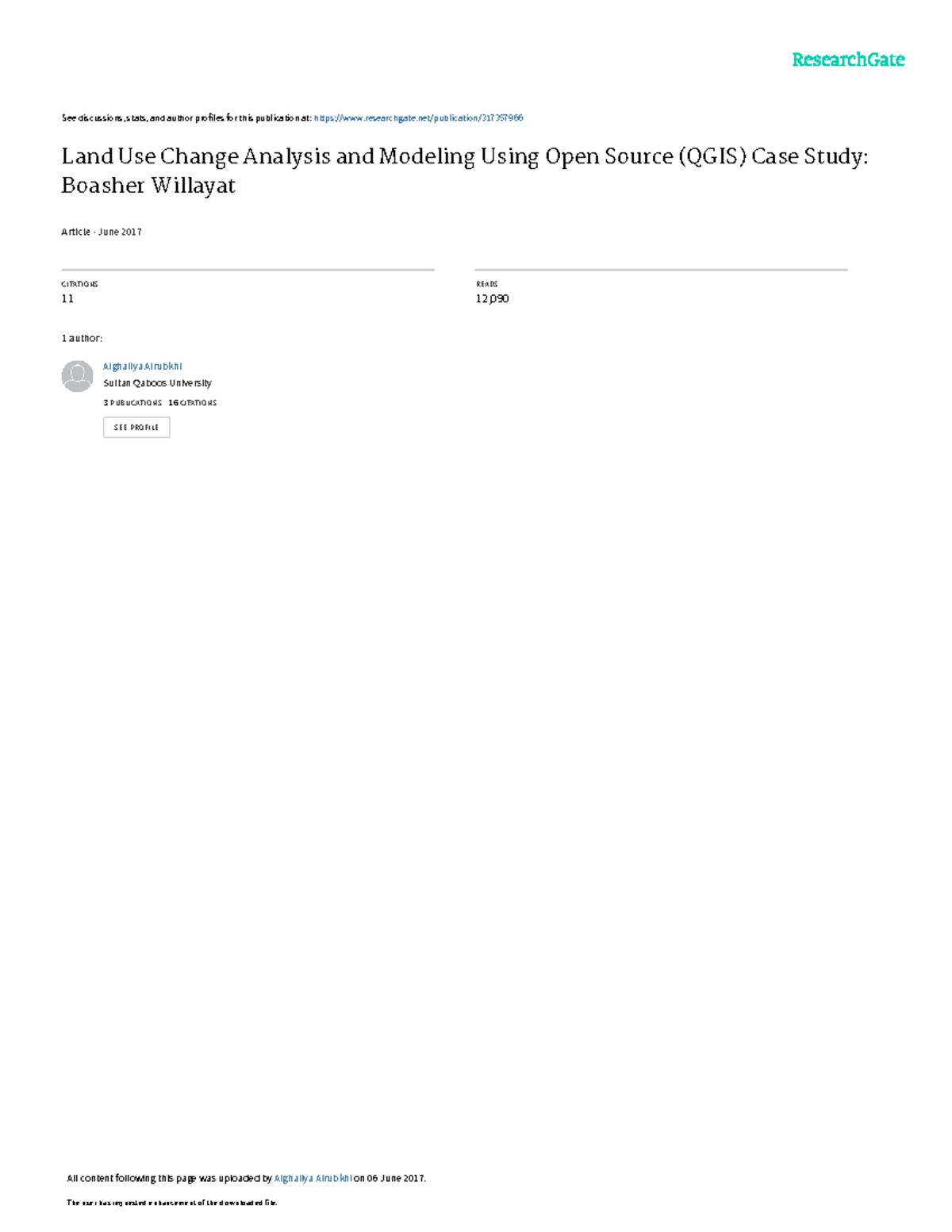 Land Use Change Analysisand Modeling Using Open Source QGIS The user