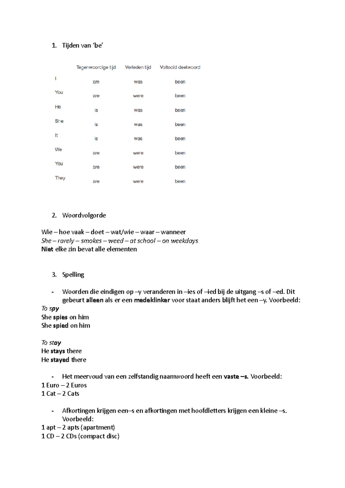 Engels Grammar - Tijden Van ‘be’ Woordvolgorde Wie – Hoe Vaak – Doet ...