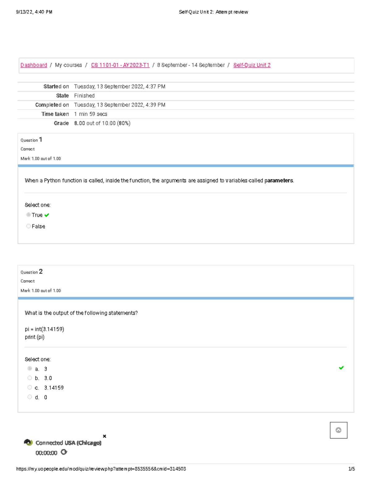 Save4 - CS 1101 - Week 2 - Self-Quiz Attempt 4 - Started on Tuesday, 13 ...