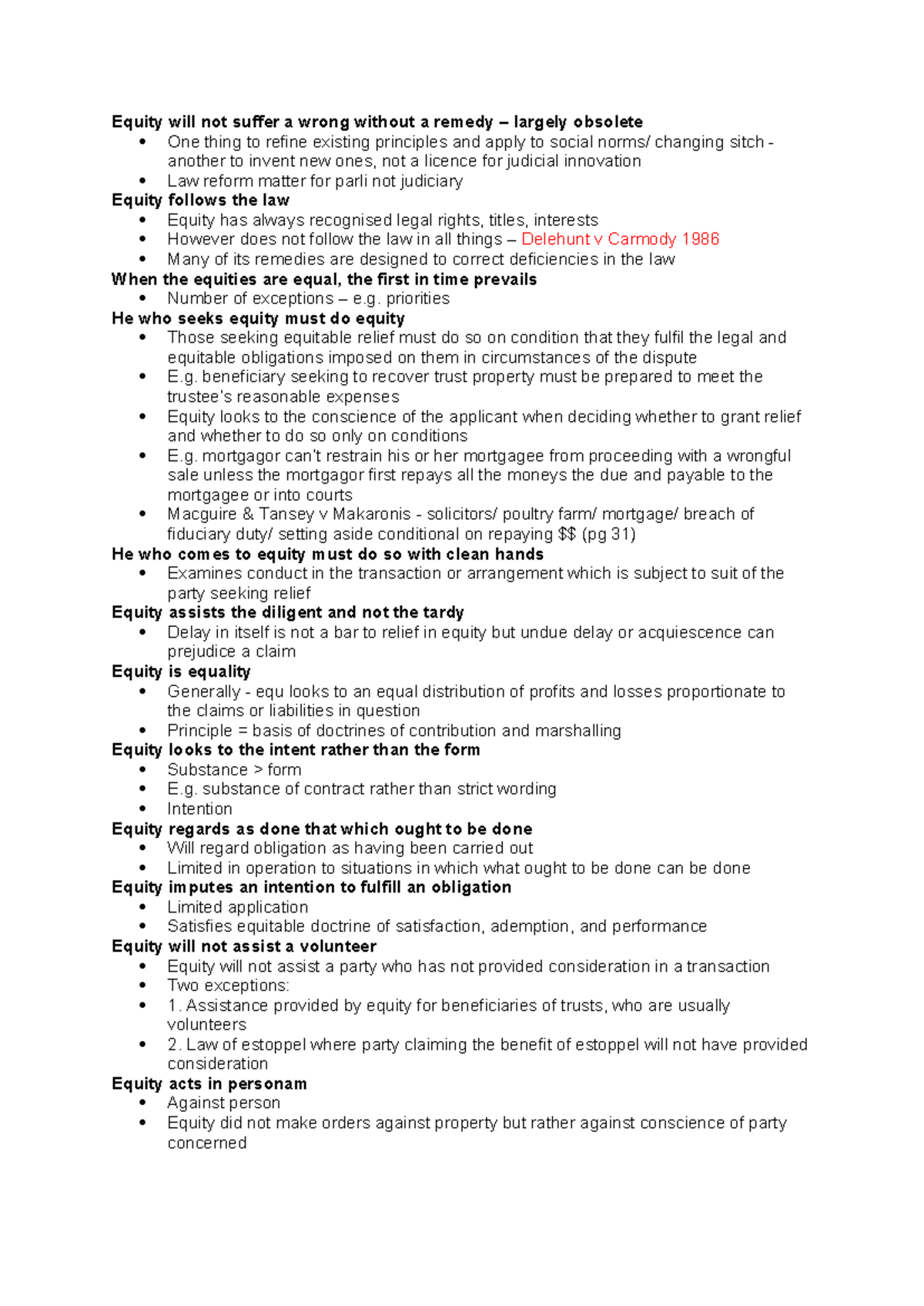 Equitable maxims - Summary Principles of Equity - Equity will not ...