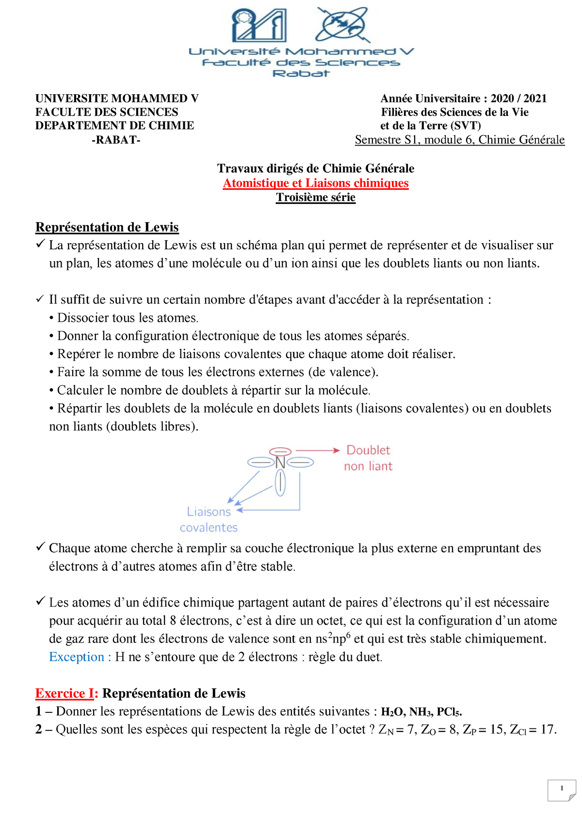 Correction Td 3 Ch Ge - Les Exercices De Chimie Générale - UNIVERSITE ...