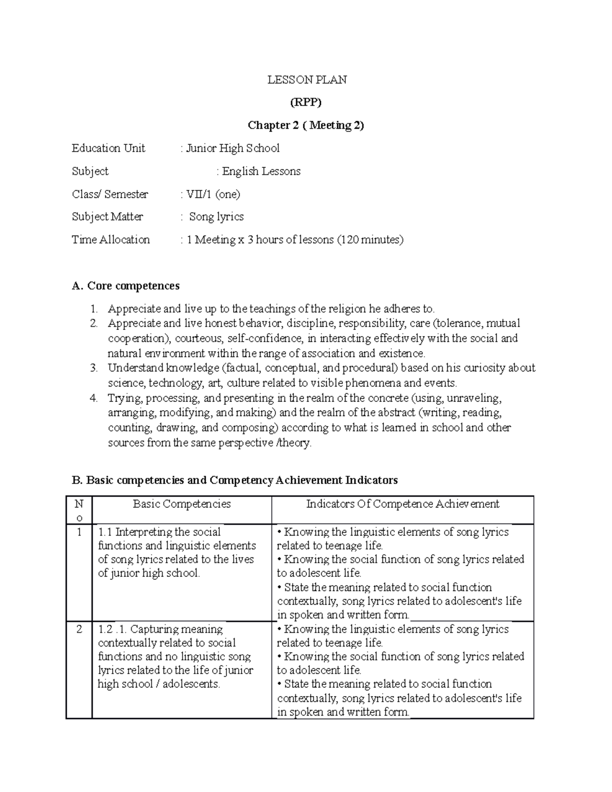 Lesson PLAN 2 - LESSON PLAN (RPP) Chapter 2 ( Meeting 2) Education Unit ...