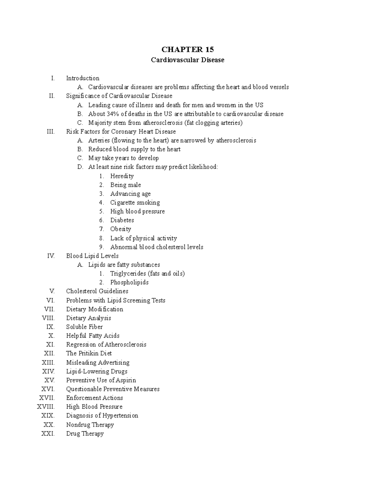 HESC 325 Chapter 15-16 Outline - CHAPTER 15 Cardiovascular Disease I ...