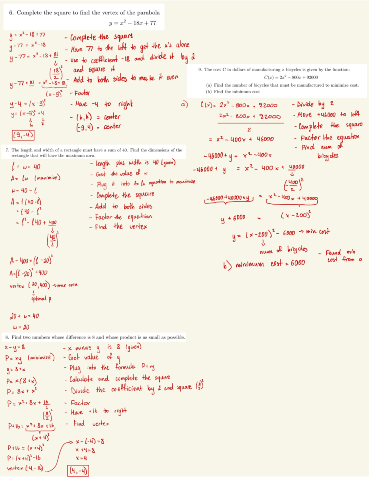 MATH 1051 - FINAL EXAM MATH 1051 PRACTICE MATERIAL - 6. Complete the ...