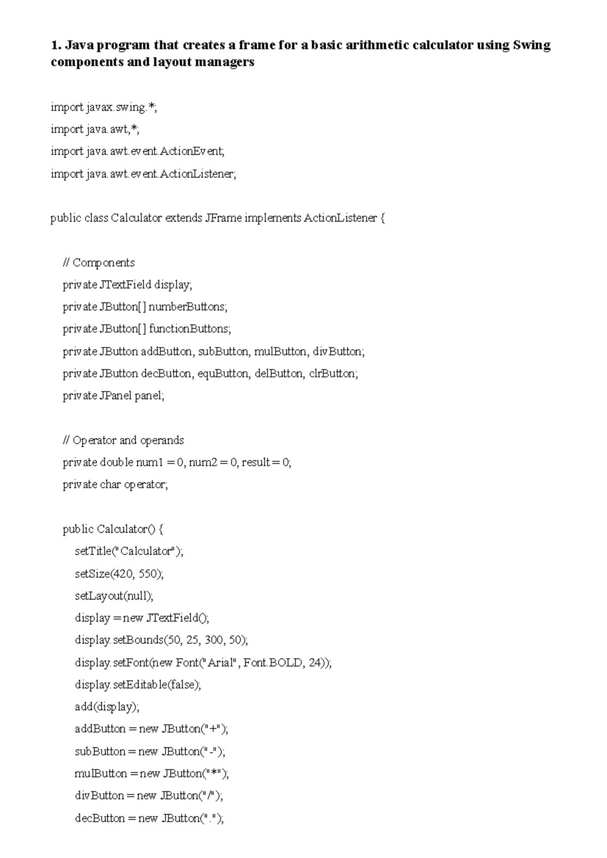 Model Paper Programs - 1. Java program that creates a frame for a basic ...