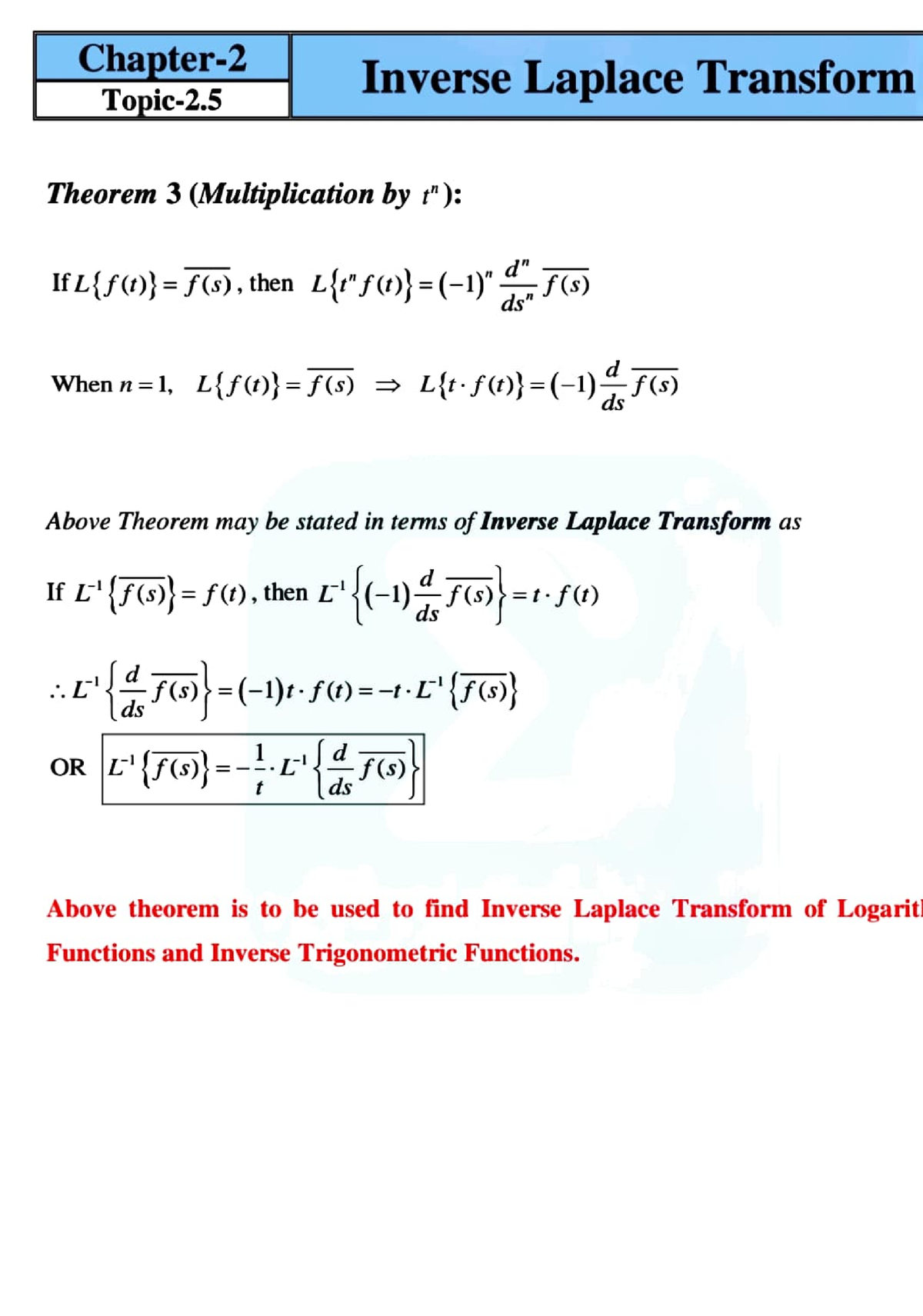 Inverse Laplace Transform 3 - Chapter- Topic-2. Inverse Laplace ...