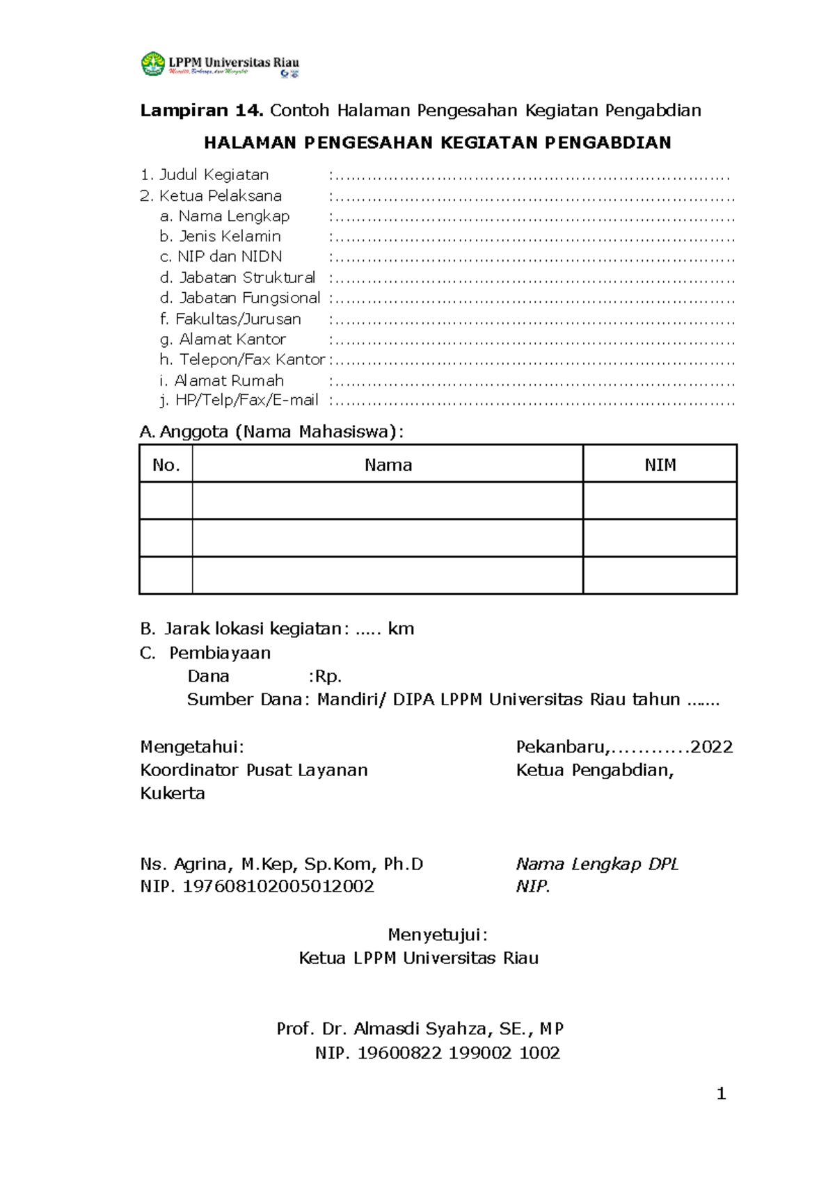 Panduan Kukerta 2022 PDF  1 Lampiran 14. Contoh Halaman Pengesahan