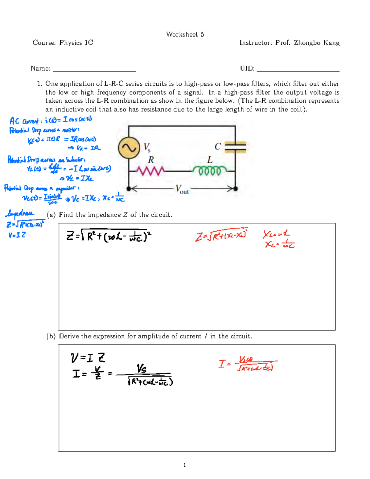 2022S WS 5 updated - Worksheet5 for Physics 1C - Worksheet 5 Course ...