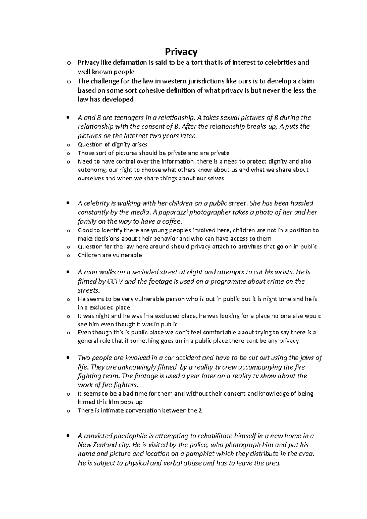 Privacy - notes i took in class - Privacy o Privacy like defamation is ...