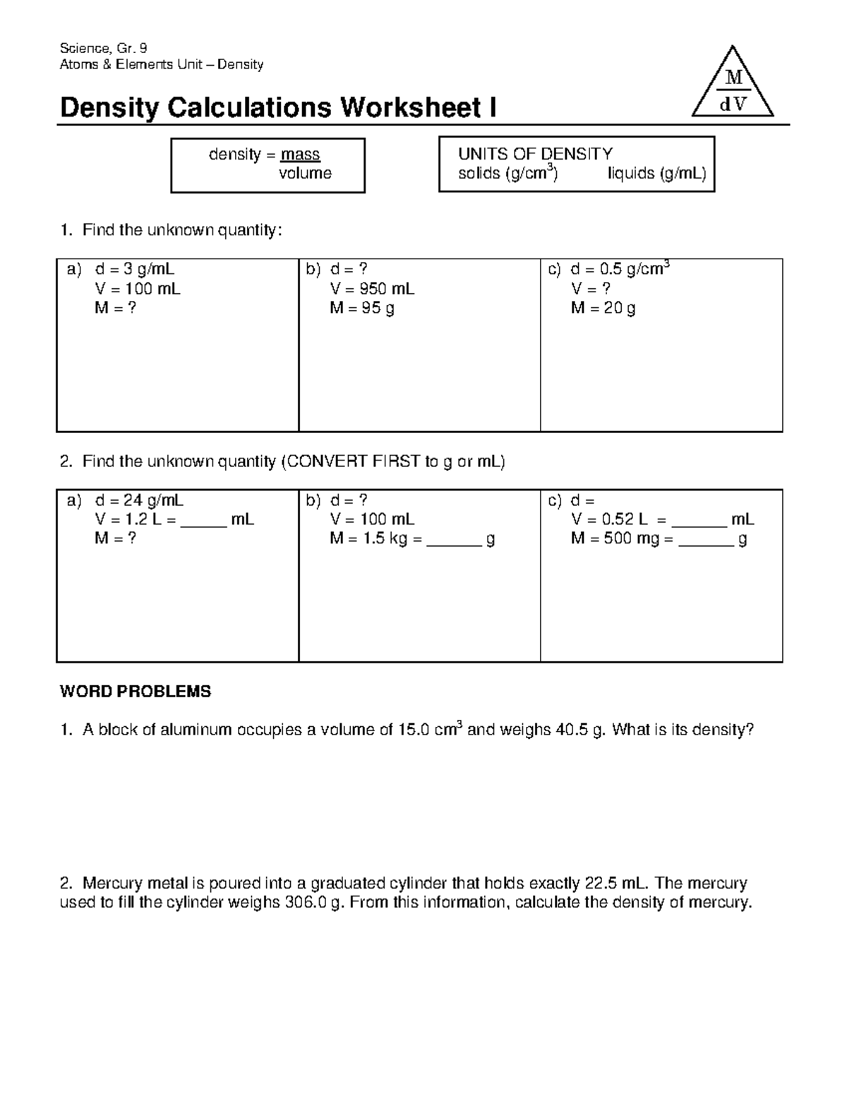 science-8-density-calculations-worksheets