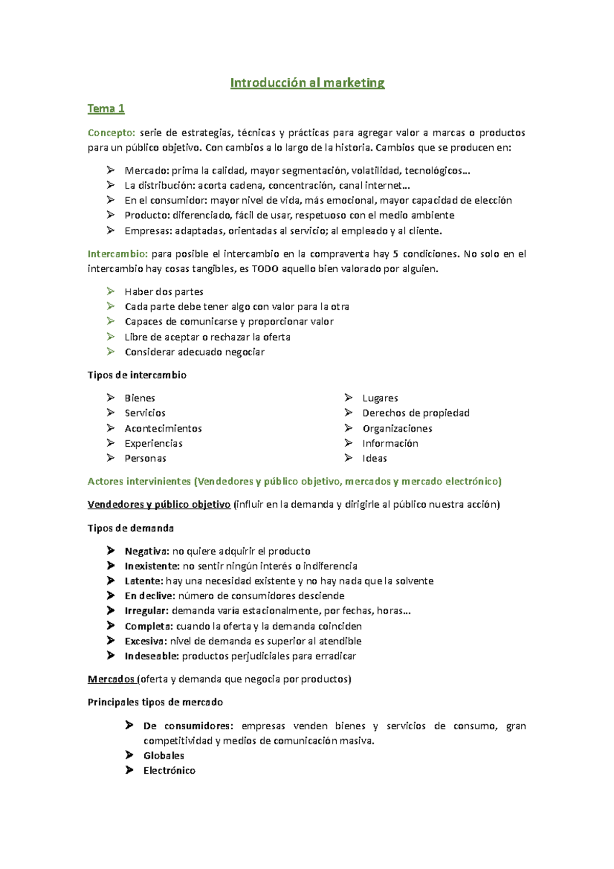 Introducción marketing - Introducción al marketing Tema 1 Concepto ...