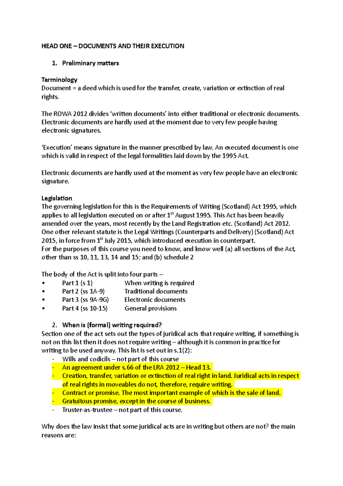 Property Semester ONE - HEAD ONE – DOCUMENTS AND THEIR EXECUTION ...