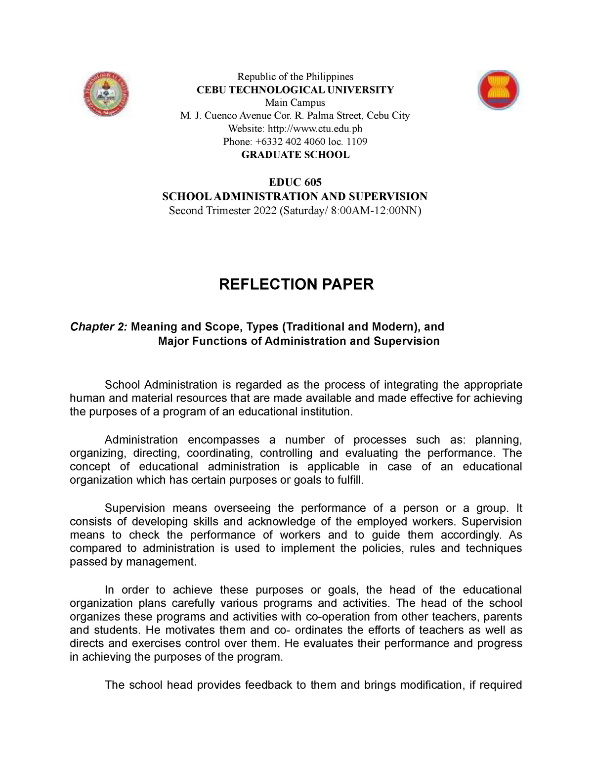 reflection paper in resume