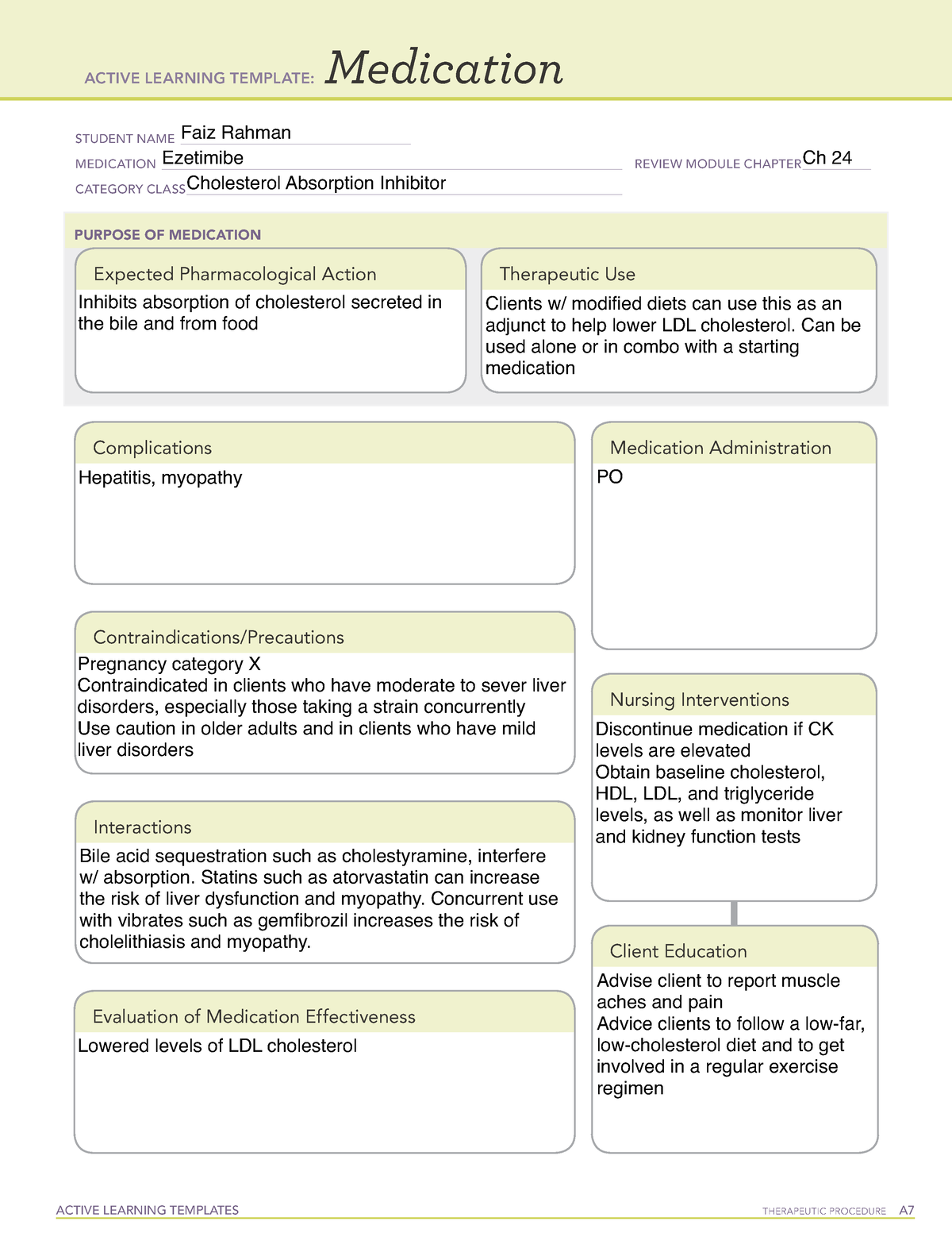 Ezetimibe Drug Template ACTIVE LEARNING TEMPLATES THERAPEUTIC