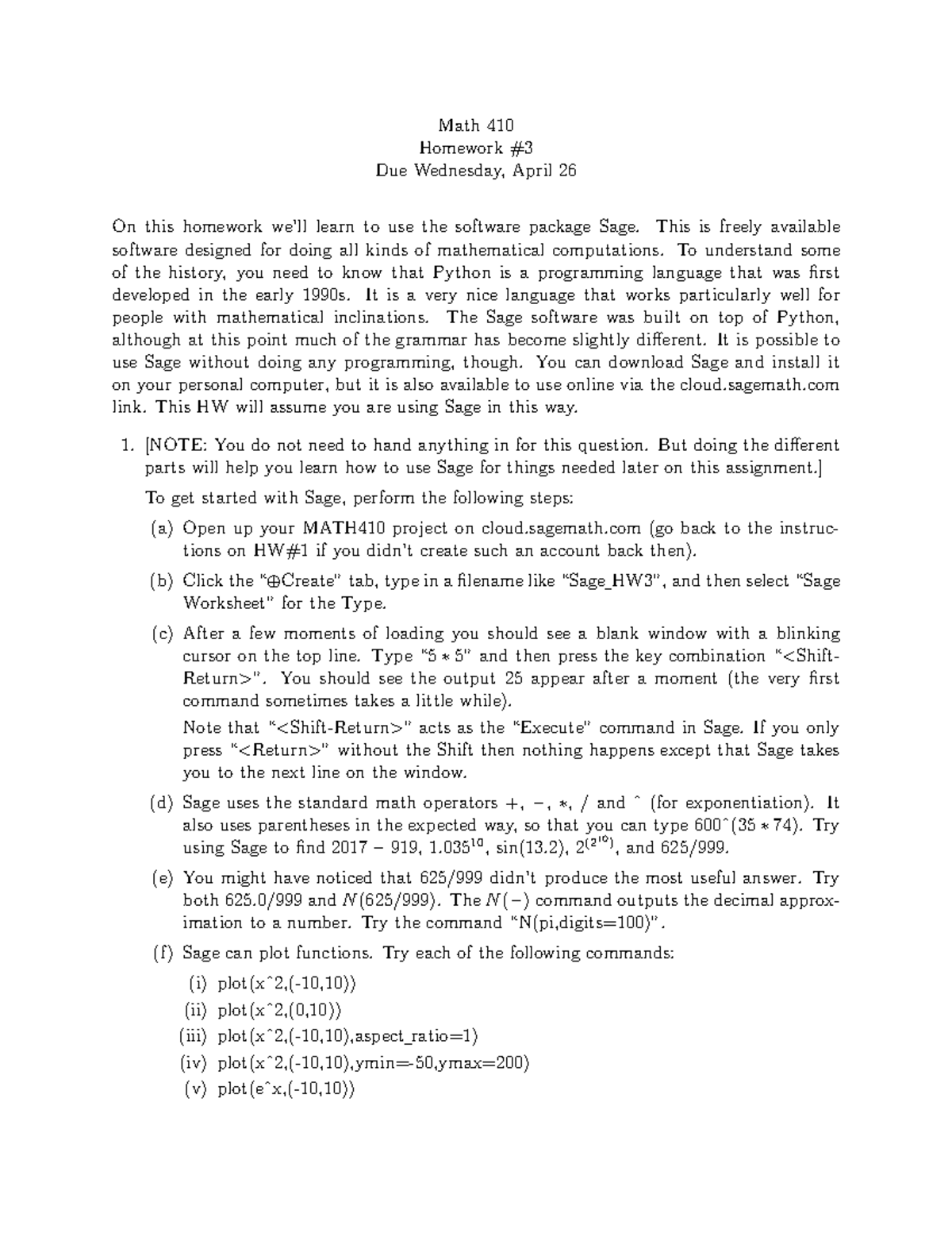 Apcalc hmwk3 - Homework assignment 3 - Math 410 Homework # Due ...