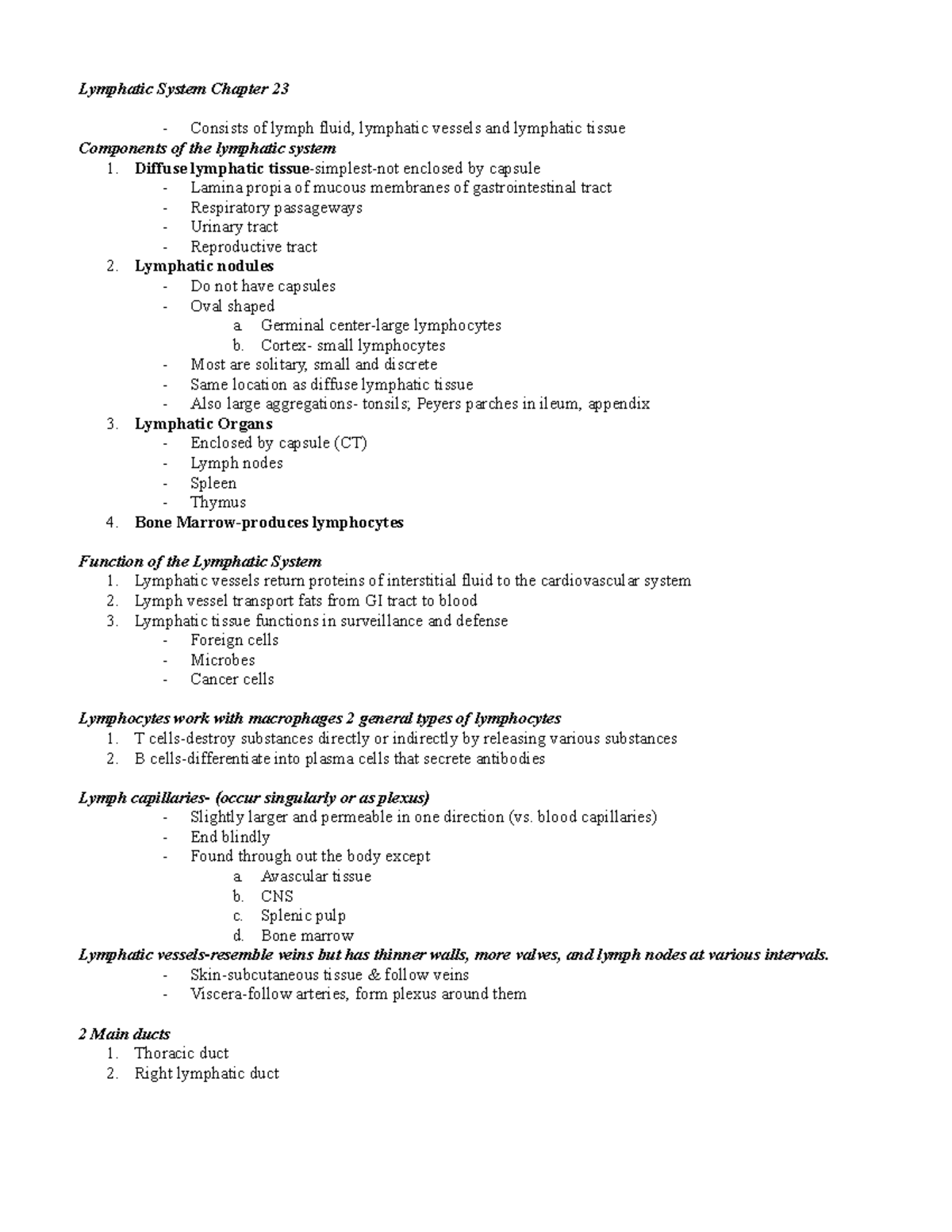 Ch 23 Lymphatic System - Lymphatic System Chapter 23 Consists of lymph ...