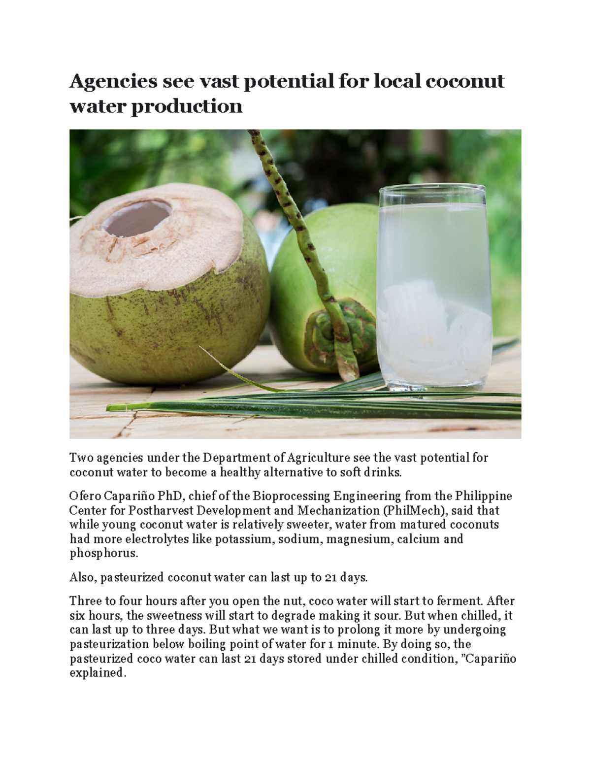 business plan on coconut water production