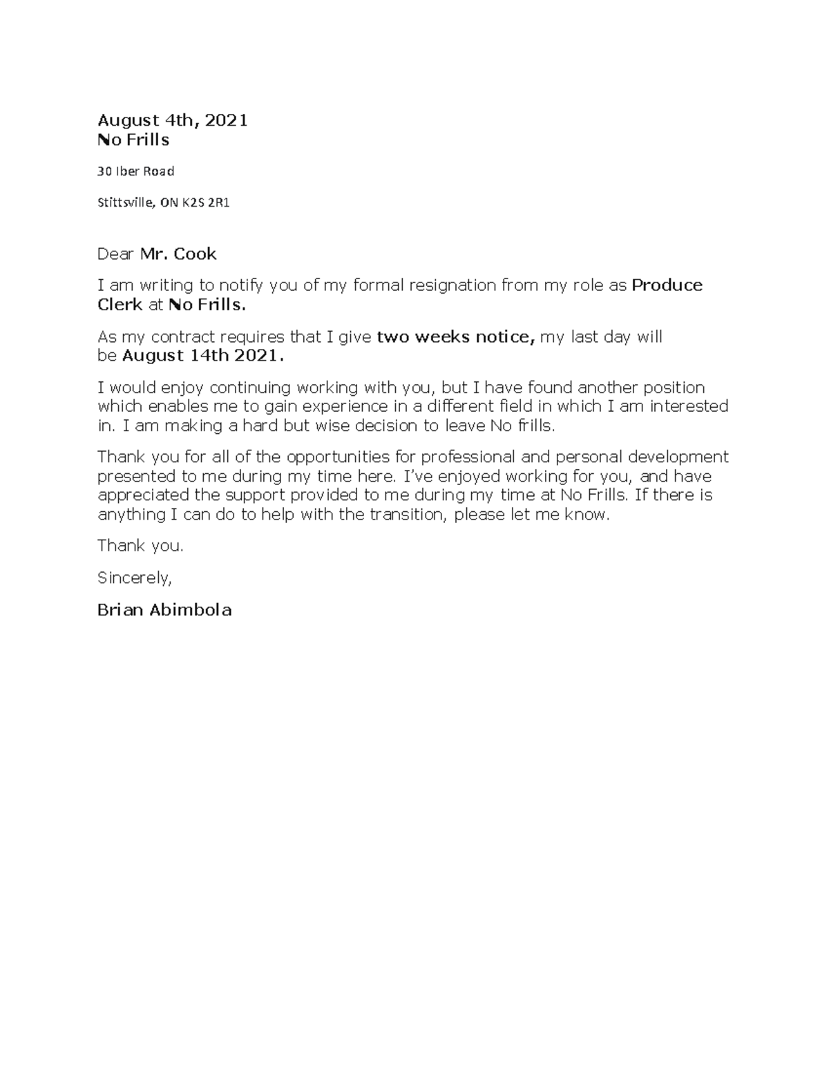 Copy of resignation-letter-template - August 4th, 2021 No Frills 30 ...