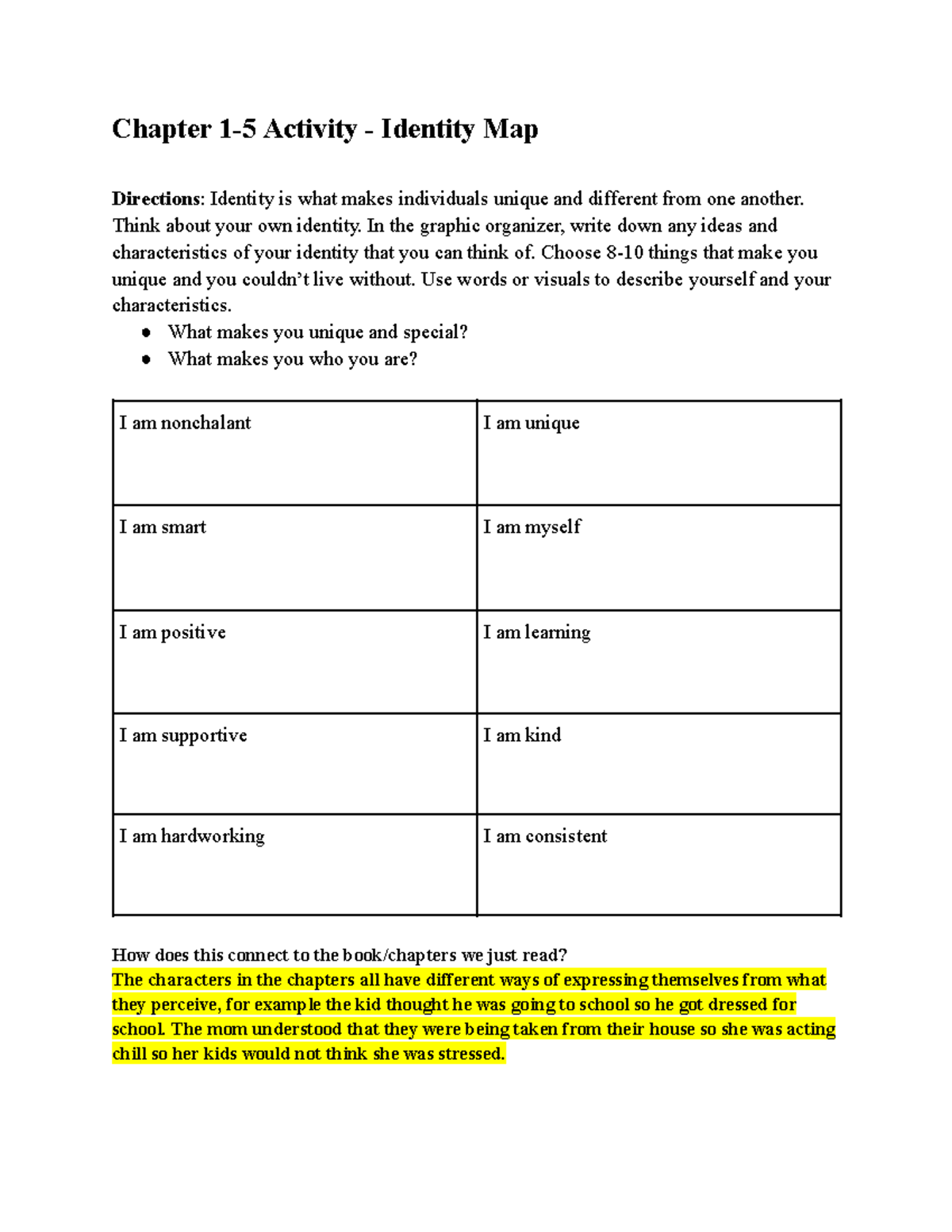 Copy of Identity Map Ch. 1-5 (Casperson) - Chapter 1-5 Activity ...