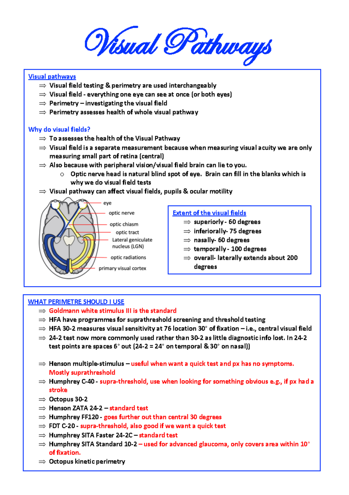 2.03 Visual Pathways Revision - Visual Pathways Visual pathways Þ ...