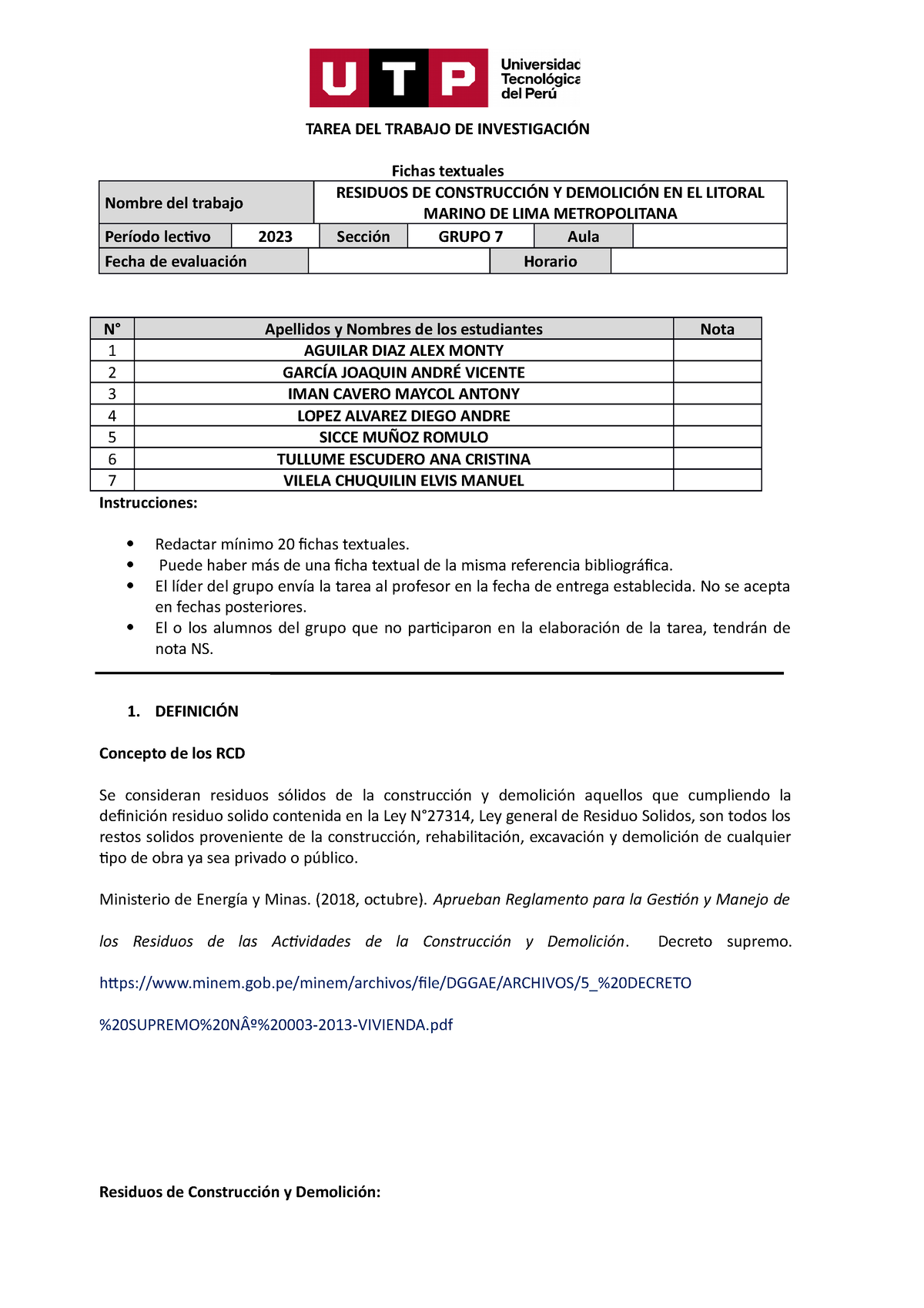 Formato De Entrega De Tarea De Fichas Textuales Grupo 7 Tarea Del Trabajo De InvestigaciÓn 5877