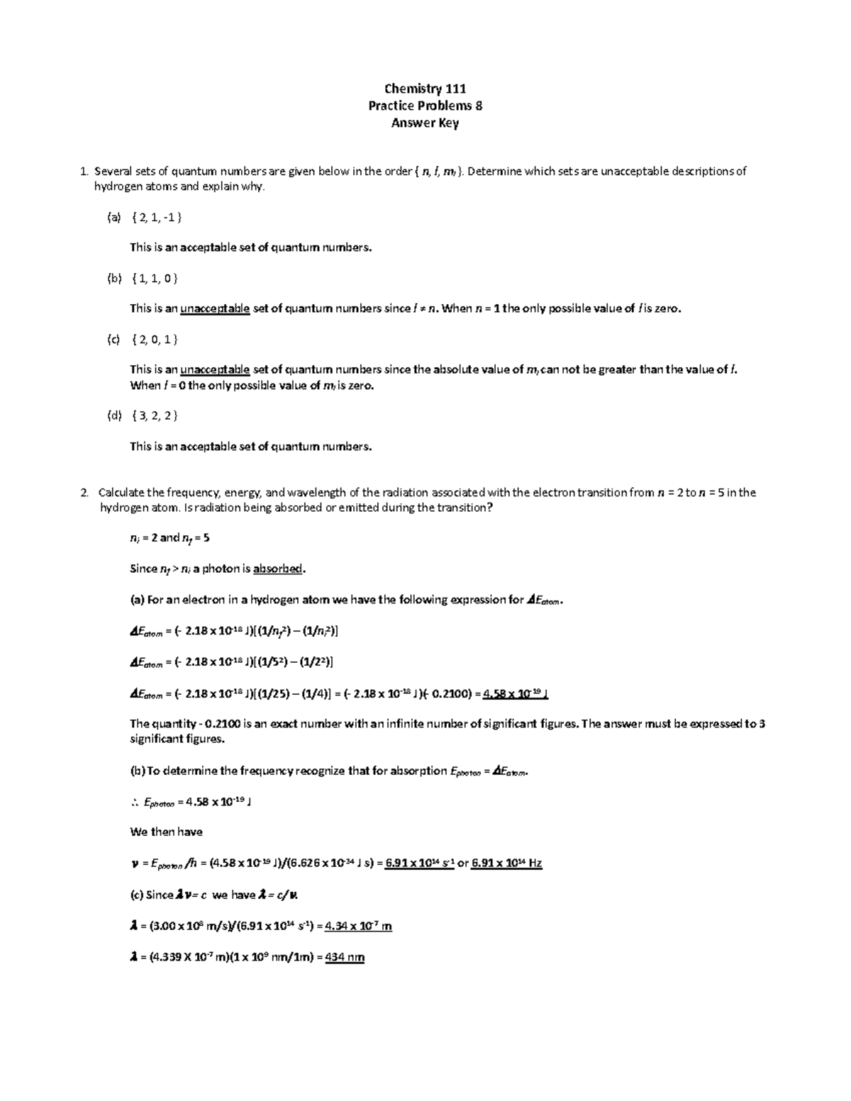 Practice Problems 1 8 Answer Key Chemistry 111 Practice Problems 8 Practice Problems 1 8 Answer Key Chemistry 111 Practice Problems 8