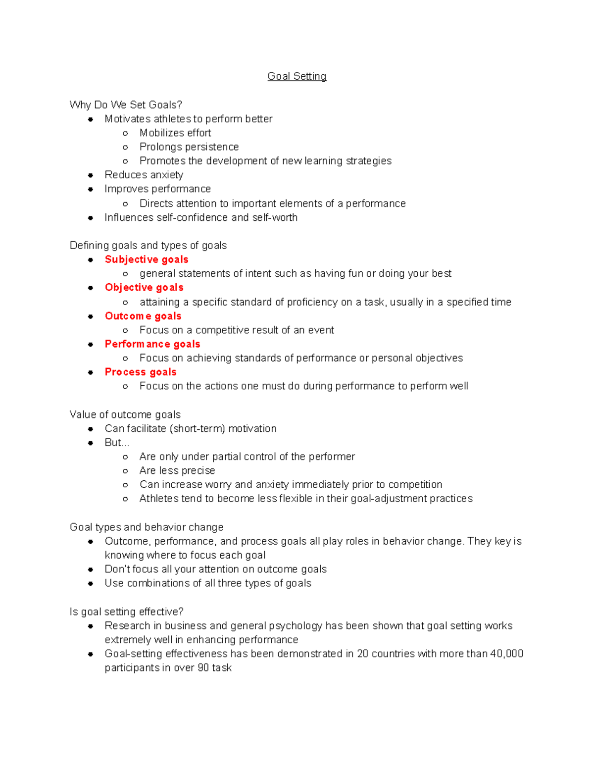 Psych of Sport and Exercise: Goal Setting - Goal Setting Why Do We Set ...