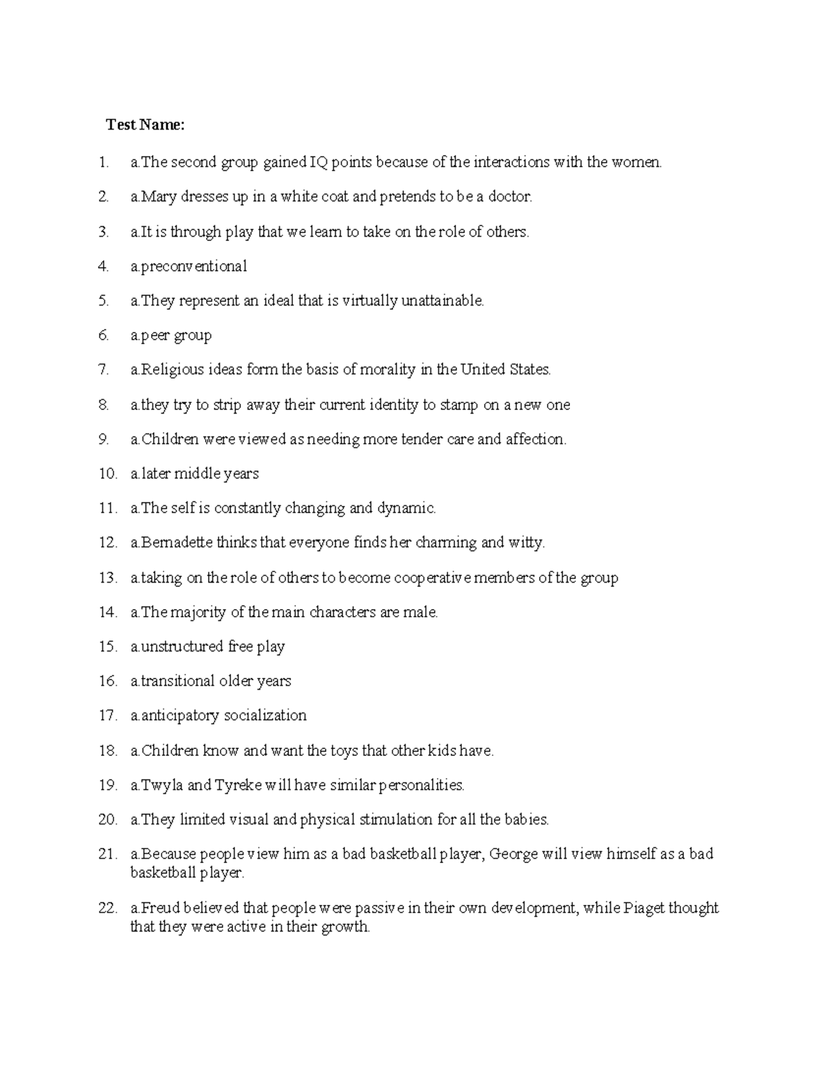 Answer Key Version 1 - study guide - Test Name: a second group gained ...