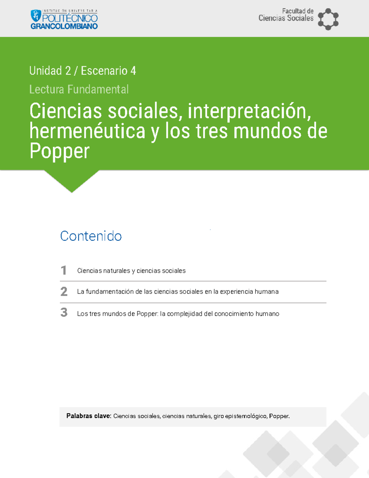 Escenario 4 Ciencias sociales, interpretación, hermenéutica y los tres mundos de Popper Unidad