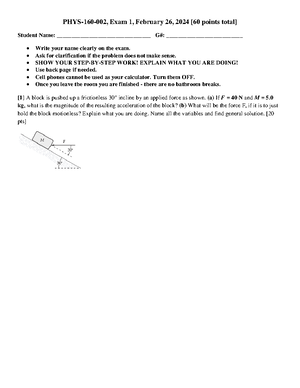 PHYS160 001 Exam1 SP24 solutions - ,,{ /J YY,, u ,{ q/ . f. P sTfro 