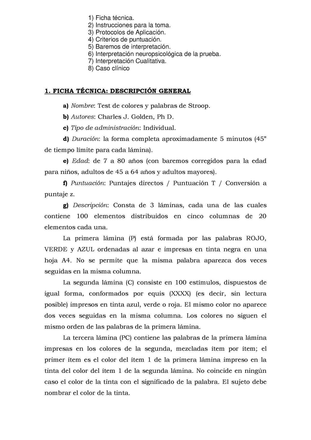 Test De Stroop 1 Ficha TÉcnica DescripciÓn General A Nombre Test De Colores Y Palabras De 0700