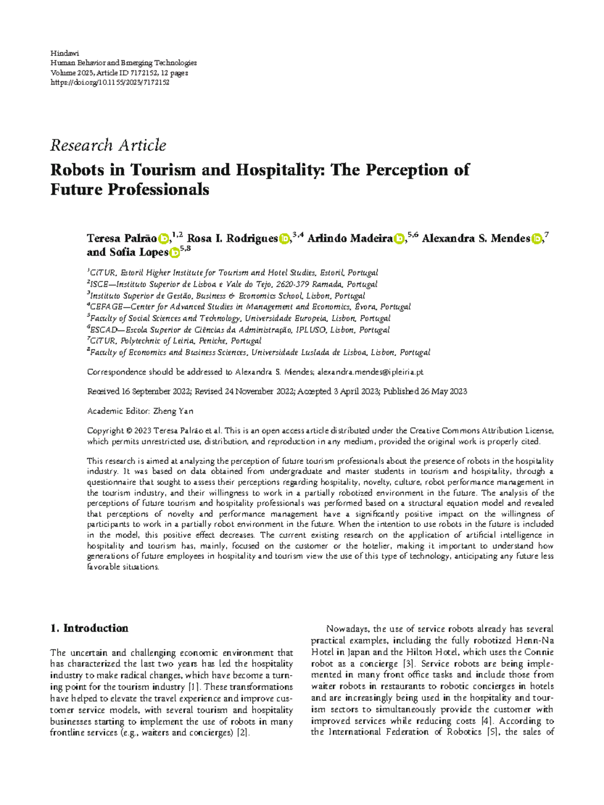 Robots in Tourism and Hospitality The Perception o - Research Article ...