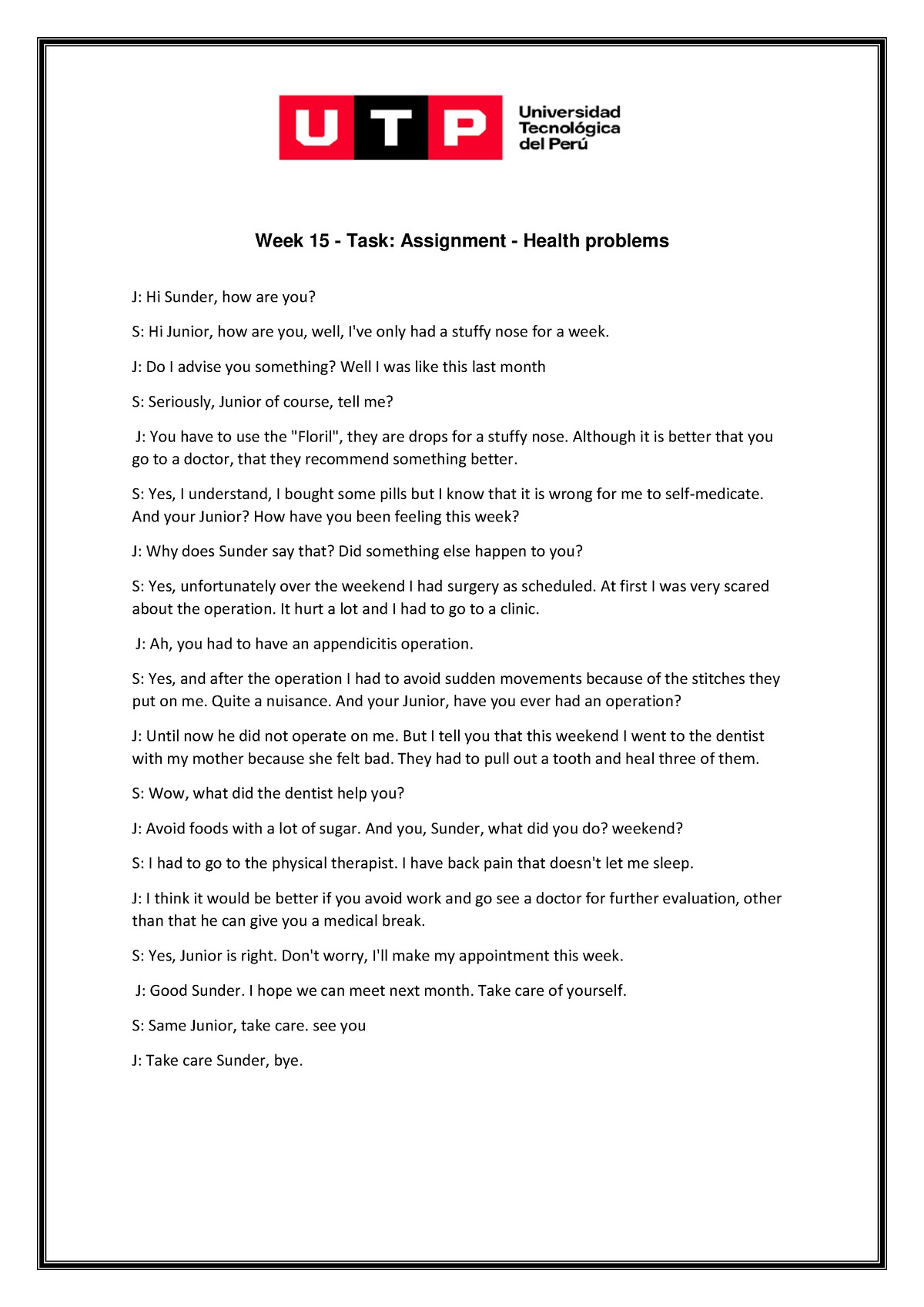 week 15 task assignment health problems